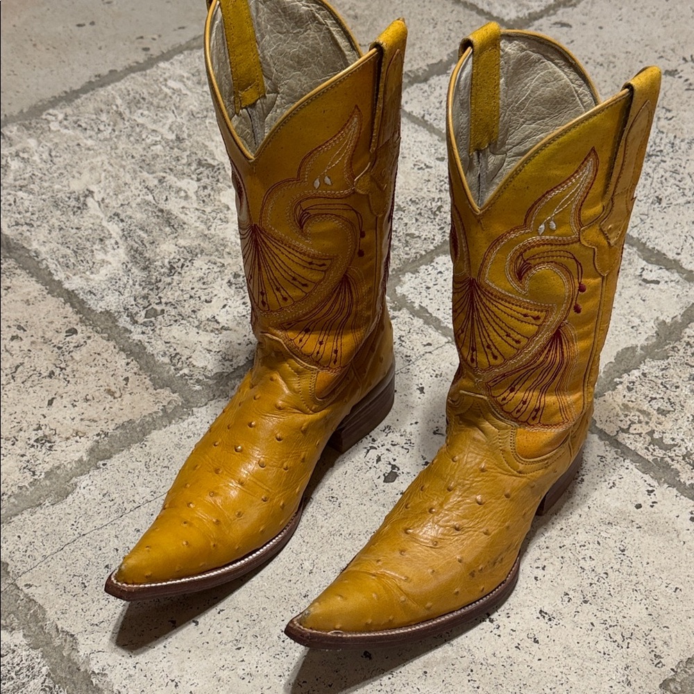 ESPOLON De Oro Orangish Western Ostrich Cowboy Boots Size 7